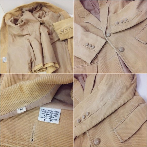 Vintage 80s Corduroy Blazer 2-Button Sport Jacket -M Pockets Urban Preppy Tan - Picture 7 of 9